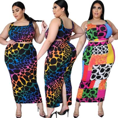 China QUICK DRY Two Piece Pants Set Women Plus Size Summer Two Piece Set Printed Slit Skirt Two Piece Set Short for sale