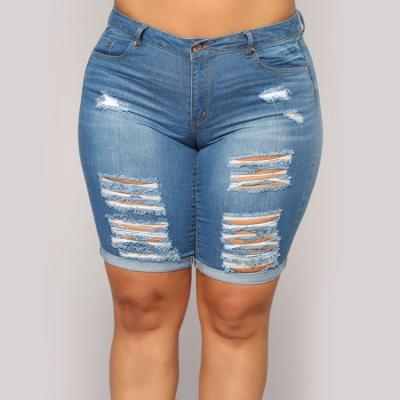 China QUICK DRY high waisted stretchy plus size with frills cut out long denim shorts for women for sale