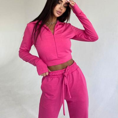 China New Viable Pink Sweatshirt Fashion Casual Ladies Ladies Zipper Sheath Long Pants Autumn Two Pieces Sets for sale