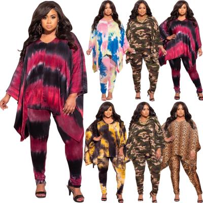 China New Sustainable Women Leopard Print Fashion Tie Dye Casual Ladies Long Sleeves Plus Size Two Piece Sets for sale