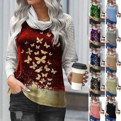 China high quality Anti-wrinkle casual long sleeve autumn turtle neck printed loose pullover women's color block hoodies for sale