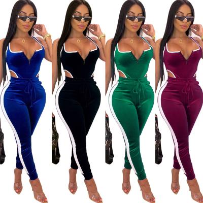 China Anti-pilling suit 2021 hot-selling flannel women's amazon backless hollow sleeveless two-piece casual zipper tight suit for sale