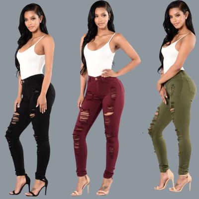 China 2021 plus size skinny women's simple skinny black and gray denim pants QUICK DRY ripped high waist color black jeans for women for sale