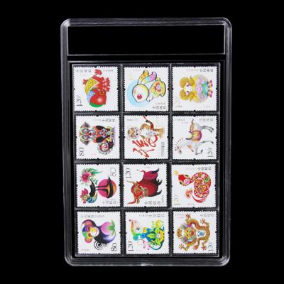 China Custom ULTRASONIC Acrylic Clear Grading Stamp Case Slab 12 Zodiac Stamps Display Holder stamp Plastic transparent case SPC-373712 for sale