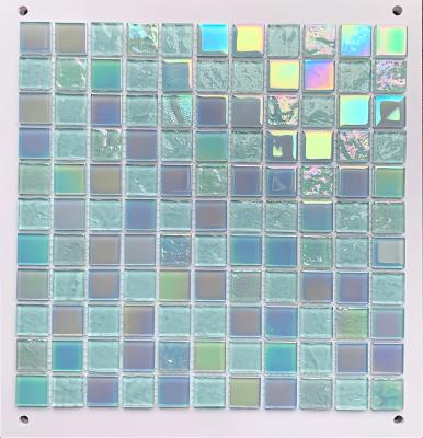 China 306x306MM Mosaic Bathroom Sea Blue Wave Glass Swimming Pool Tile for Room Occasion for sale