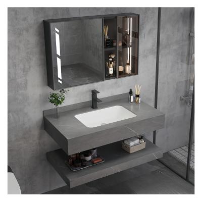 China Hotel Rectangle Quartz Countertops with Square Sink and Bathroom Storage Cabinet for sale