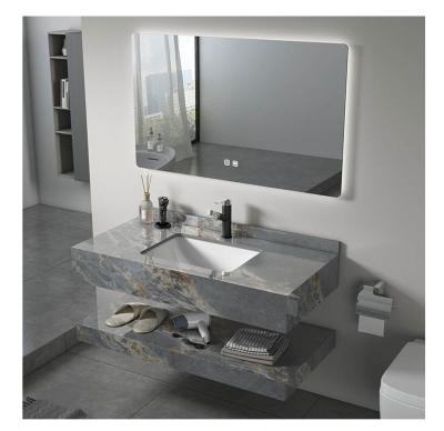 China 32-34 in White Wall Mounted 2 Tier Prefab Bathroom Cabinet with Mirror and Basin Sink for sale