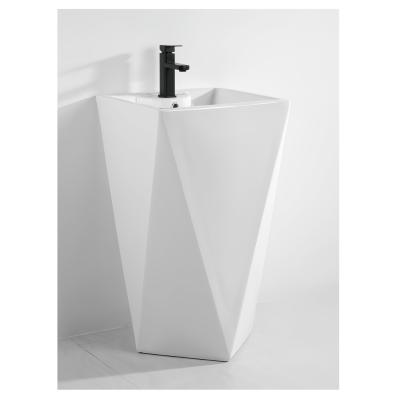 China Diamond Shape Full Pedestal Bathroom Wash Hand Basin Large Pedestal Height Wash Basin for sale