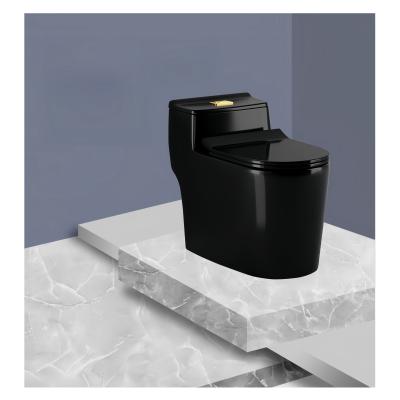 China Installation Floor Mounted Dual Flushing Siphon Flush Black Ceramic One Piece Toilet for sale