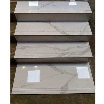 China 600*1200 Villa Floor White Marble Bullnose Stair Tile with Anti Slip Ceramic Nosing for sale