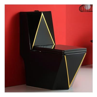 China Modern Ceramic Toilet WC Set with Gold Line Black Gold Color S-Trap One Piece Bathroom for sale