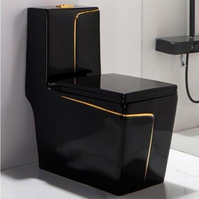 China Modern Square Shape Gold Ceramic Bathroom WC Toilet Bowl One Piece 2022 Sanitary Ware for sale