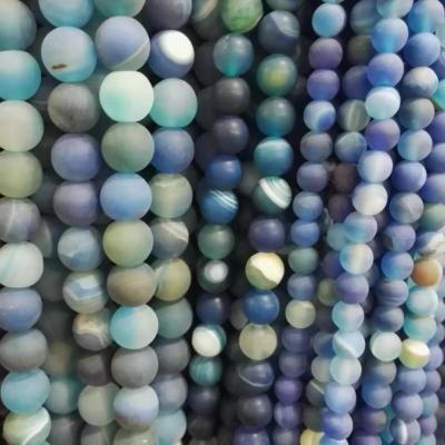 China blue matte striped onyx round beads for sale