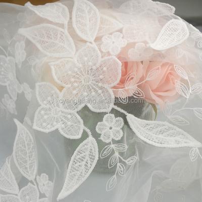 China Sustainable Lace Fabric With Mesh 3d Flower Lace Up Tulle Fabric Embroidered Backing Eco - Friendly for sale