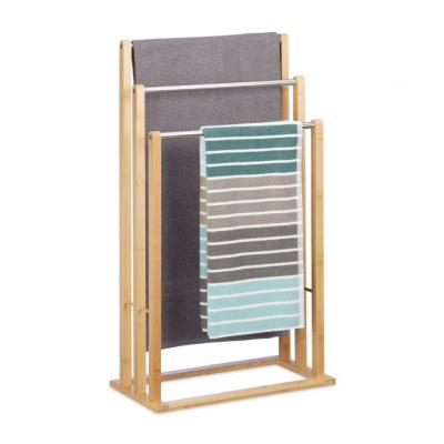 China Free Standing Rack Bamboo Towel Rack Fashion Stylish Bathroom Accessory with 3 Rails for Bath for sale