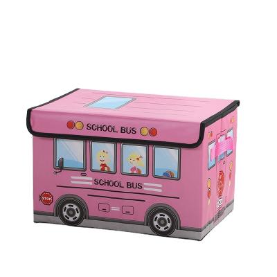 China New Arrival Design Cute Foldable Cartoon School Bus Storage Organizer Printed Toy Folding Storage Box For Kids for sale