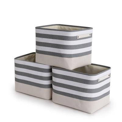 China Wardrobe Storage Basket Large Stripe Pattern Toy Clothes Household Folding Storage Box Canvas Organizer for sale