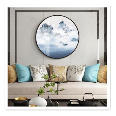 China ArtUnion Canvas Wall Art Chinese Abstract Landscape High Resolution Printing Waterfall Painting Circular Picture Prints With Nature Scenery Sailing Boat for sale