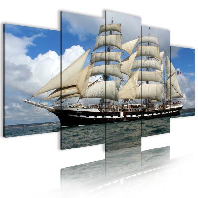 China International Organization for Standardization Canvas Painting Sea View Ship Sailboat Painting Wall Art On Canvas Living Room Decoration Painting 5 Panel for sale