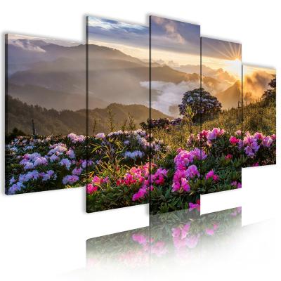 China International Organization for Standardization Canvas Prints 5 Pieces Mountains and Hills Home Decoration Painting Sunset Flower Landscape Poster Wall Art Pictures for sale