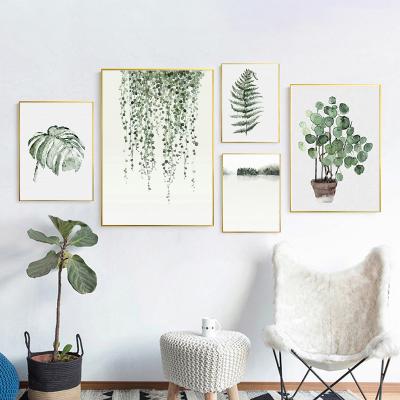 China International Organization for Standardization Wall Paintings Living Room Decorative Leaf Watercolor Green Plants Prints Nordic Art Framed Canvas Painting for sale