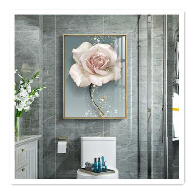 China Hot-selling ArtUnion modern washroom wall art decor luxury waterproof moisture-proof flower painting crystal porcelain framed for sale