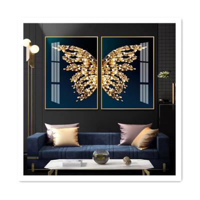 China Modern Wall Artist HD Butterfly Living Room Decoration European Glass Wall Art Porcelain Crystal Painting for sale