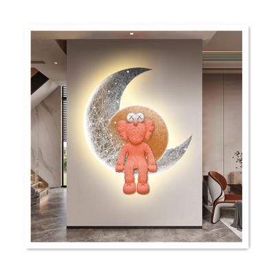 China ArtUnion New Kaws High Resolution Print Modern Luxury Fashionable Art With Light UV Crystal Porcelain Print Led Wall Decor Pop Art Style Acrylic Painting for sale