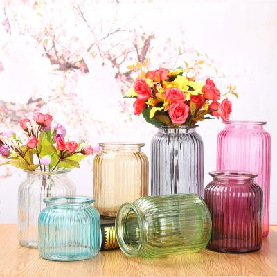 China Large vase minimalist decorative glass pot colored flower vase unique clear glass flower vase for sale