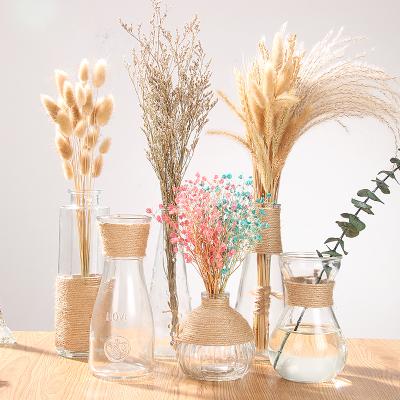 China Home Vases Woven Clear Transparent Decor Retro CLASSIC Glass Hemp Rope Handmade Hydroponic Vase for sale