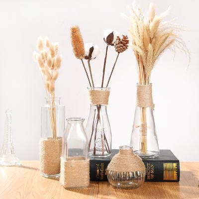 China Home Vases Woven Clear Transparent Decor Retro CLASSIC Glass Hemp Rope Handmade Hydroponic Vase for sale