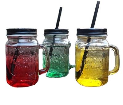 China Beverage glass bottle with lid handle cup straw500ml mug with straw and handle pineapple shape for sale