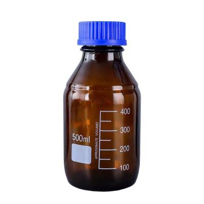 China Household Products Screw Lid Blue Plastic Autoclavable Amber Glass Reagent 500ml Lab Bottle for sale