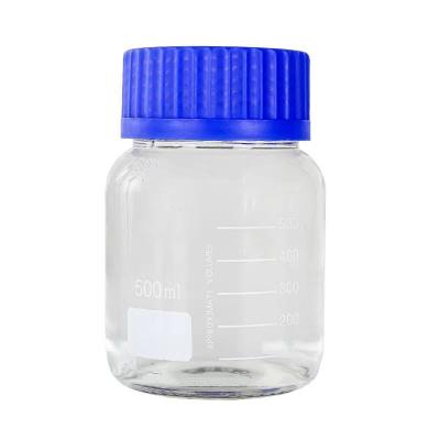 China Household Products Laboratory Transparent Blue Screw Cap Wide Mouth Sealed Chemical Glass Reagent Bottle for sale