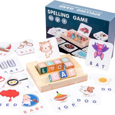 China Educational Wooden Puzzle+Spelling Puzzle Spelling Letter Family Game Matching Toys for sale