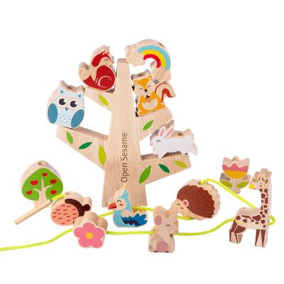 China Parent-Children 2021 Interactive New Hot Selling Amazon Forest Animal Balance Stacker Building Blocks Beaded Kids Early Educational Wooden Toys For Children for sale