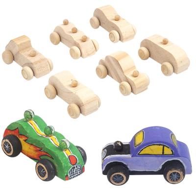 China 6Pcs/Box Eco-friendly Material Doodle Mini Wood Car With DIY Drawing Educational Toys With Wheels For Kids Gift Boys Girls for sale