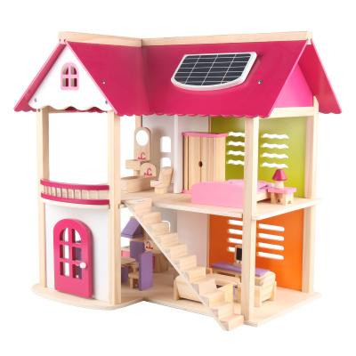 China Large Diy Baby Girls Room Wooden Dollhouse Kit Miniature Doll Bed Toys Wooden Doll Room Furniture Toys Pink Cute Dreamy Role Play For Girls for sale