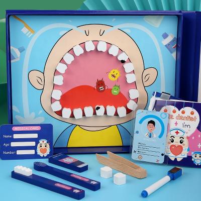 China Pretend Roles Play Toy Children Tooth Extraction Dentist Play Set For Teeth Pretend Play Brush Dentist Kids Wooden Doctor Toys Tool Medicine Box Equipment for sale