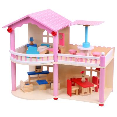 China Girls Room Children's Wooden Doll Room Large Pretend Miniature Play Set Furniture Toys Baby Doll Bed Chair Set for sale