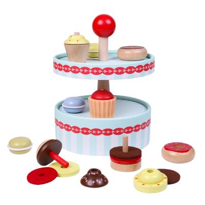 China Preschool Kids Play Baby Set Wooden Cake Placed Dessert Table Children Pretend Play Set for Girls Kids Kitchen Toys for sale