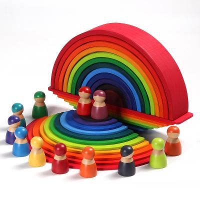 China Wooden Baby Blocks Sets Rainbow Stacker DIY Building Blocks Creative Toys Eco-friendly Material For Kids for sale