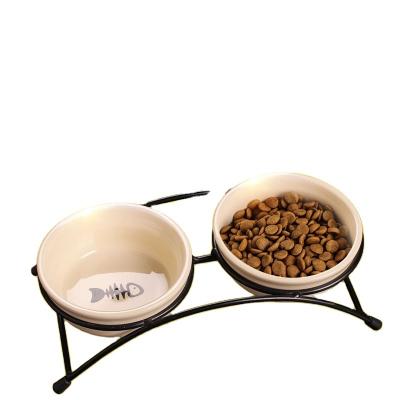 China New design sustainable color pet bowl, ceramic suitable for cats and dogs, equipped with shelf environmental protection pet bowl for sale