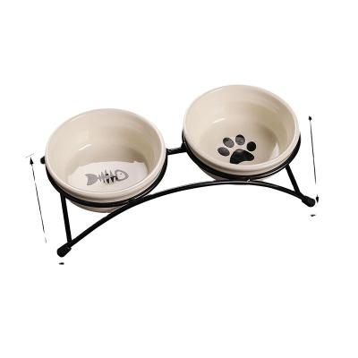 China Sustainable new design ceramic pet bowl, practical suitable for cats and dogs, equipped with shelf type environmental protection pet bowl for sale