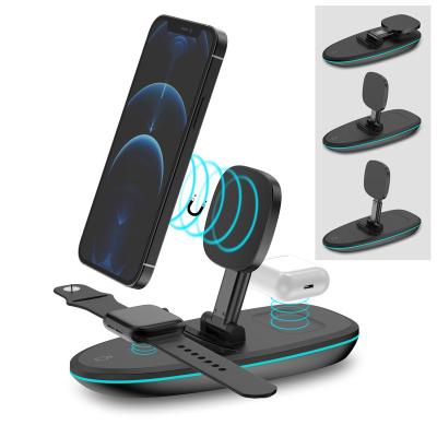 China LED Indicator Smart 15W Magnetic Fast Charging Station 3 in 1 Qi Wireless Charger Stand For Iphone for sale