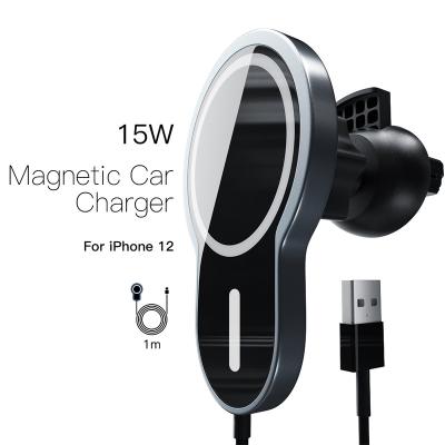 China Qi 15W Adjustable Mount Motorcycle Car Charger Fast Charging Magnetic Car Phone Holder for sale