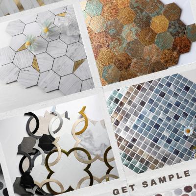 China Free Sample Waterproof PVC Vinyl Stick On Self Adhesive Peel And Stick Backsplash Wall Tile Mosaic For Bathroom Shower Kitchen for sale