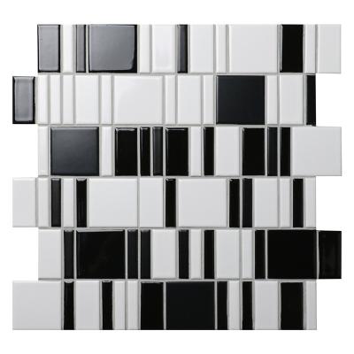 China Modern Decorative Porcelain Tiles Wall Bathroom Kitchen Backsplashes Mixed Design Black White Mosaic New for sale