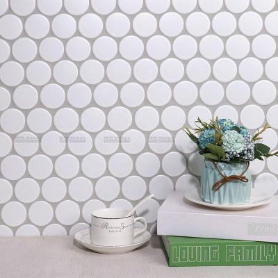 China Large modern ceramic matte 48mm circle penny tile white for backsplash kitchen bathroom shower floor for sale