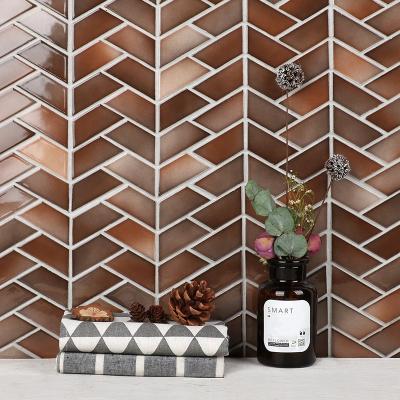 China New Brown Europe China Foshan Irregular Ceramic Glossy Trapezoid Mosaic Wall Tiles For Kitchen Bathroom Living Room Dining Room Hotel for sale